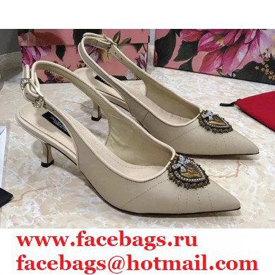 Dolce & Gabbana Heel 6.5cm Quilted Leather Devotion Slingbacks Beige 2021 - Click Image to Close